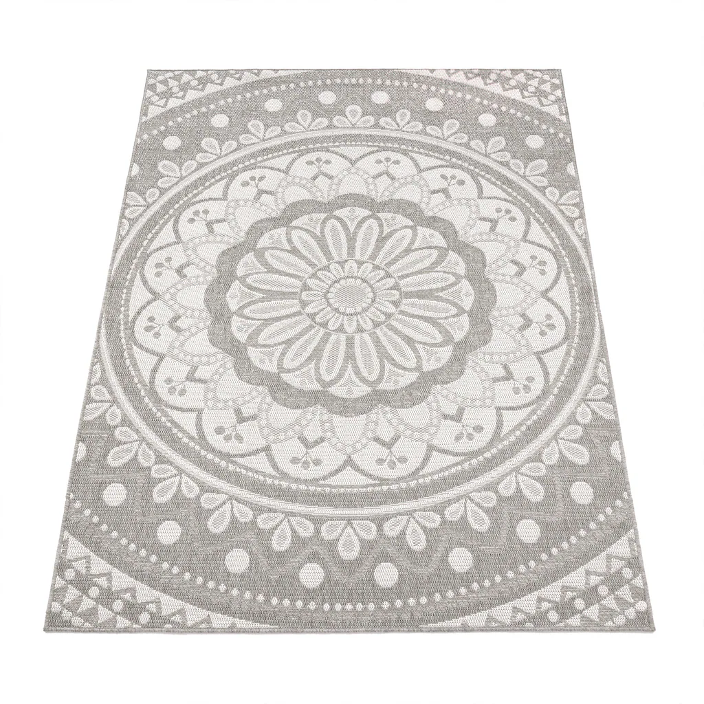 Bild von Paco Home Outdoor Teppich Wetterfest Wohnzimmer Küchenteppich Balkon Orient Marokkanisches Muster Modern Ethno Mandala, Grösse:200x280 cm, Farbe:Grau
