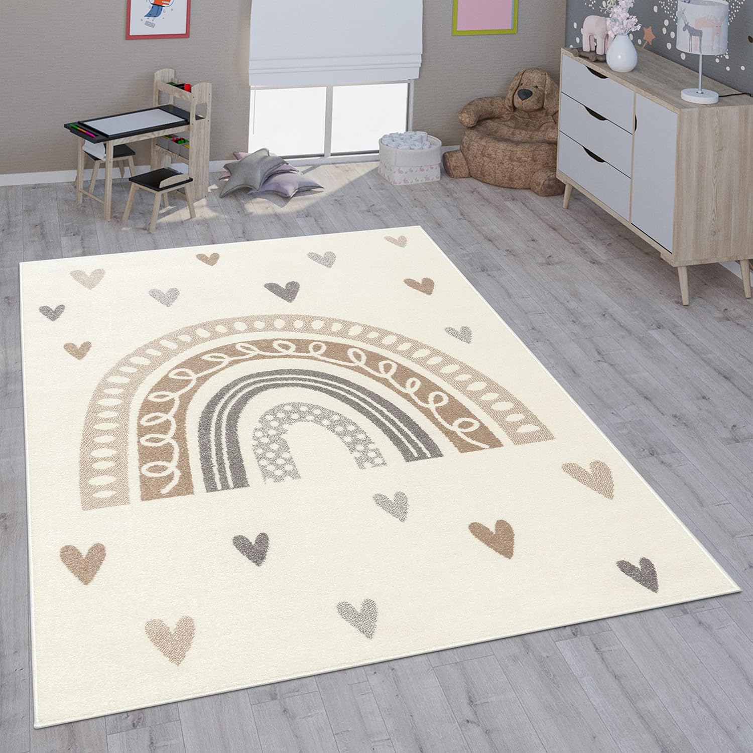 Bild von Paco Home Kinderteppich Teppich Kinderzimmer Mädchen Jungs Verschiedene Motive Und Größen, Grösse:133 cm Quadrat, Farbe:Creme 4