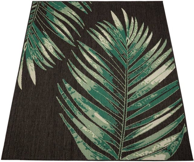 Bild von Paco Home Teppich »Ostende 554«, rechteckig, 4 mm Höhe, Flachgewebe, Motiv Palmenblätter, In- und Outdoor geeignet, Wohnzimmer