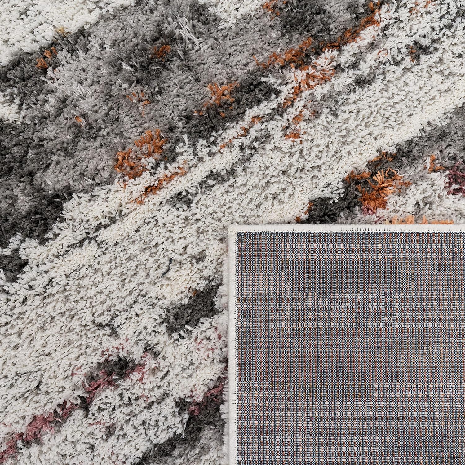 Bild von Paco Home Hochflor Teppich Wohnzimmer Schlafzimmer Shaggy Vintage Design Abstraktes Muster Moderne Deko 3D Effekt, Grösse:140x200 cm, Farbe:Bunt