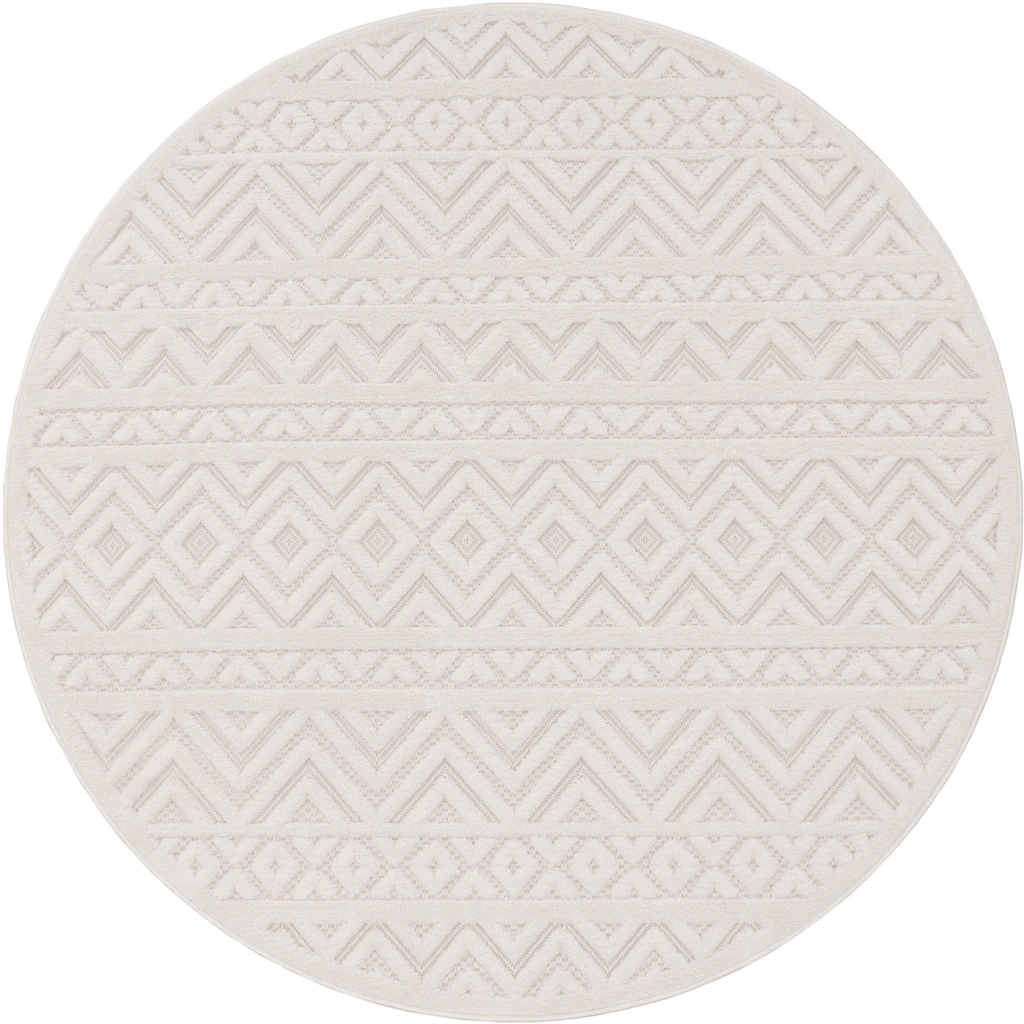 Bild von Paco Home Outdoor Teppich Wetterfest Balkon Boho Wohnzimmer Küche Skandinavisch Muster Einfarbig 3D Effekt Modern, Grösse:200 cm Rund, Farbe:Creme