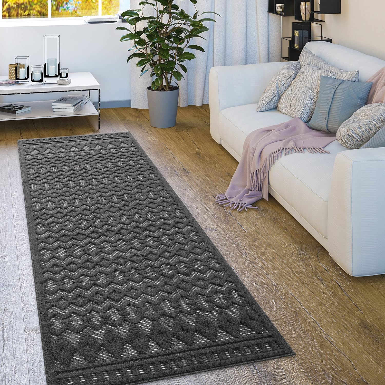 Bild von Paco Home Outdoor Teppich Wetterfest Balkon Boho Wohnzimmer Küche Skandinavisch Muster Einfarbig 3D Effekt Modern, Grösse:200 cm Rund, Farbe:Gelb