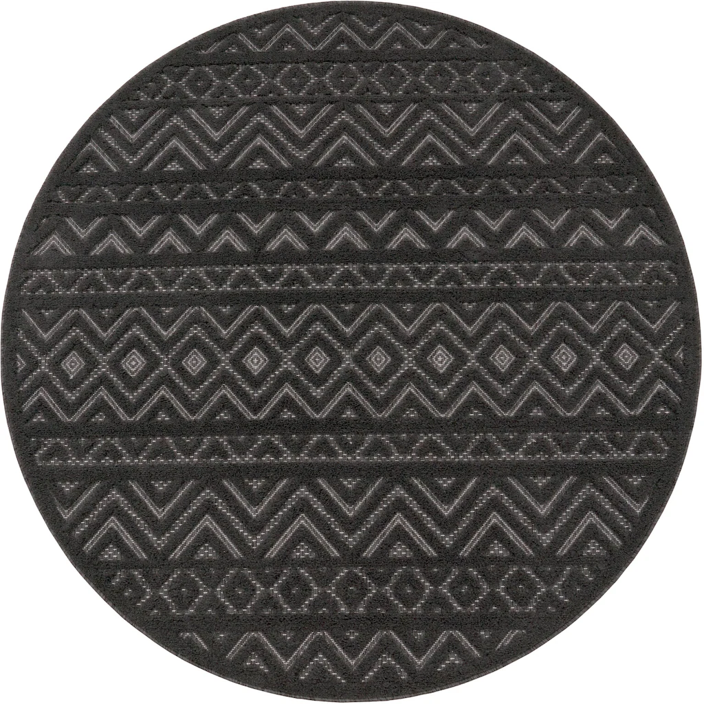 Bild von Paco Home Outdoor Teppich Wetterfest Balkon Boho Wohnzimmer Küche Skandinavisch Muster Einfarbig 3D Effekt Modern, Grösse:120 cm Rund, Farbe:Anthrazit