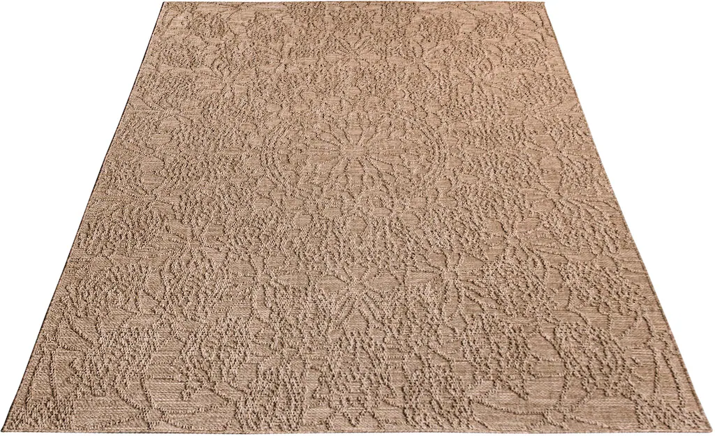 Bild von Paco Home Outdoor Teppich Wetterfest Balkon Küche Wohnzimmer Orientalisches Muster Vintage Optik Einfarbig 3D Modern, Grösse:200x280 cm, Farbe:Beige 3