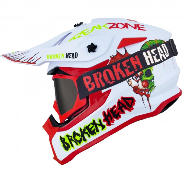 Bild von Broken Head Crosshelm FreakZone Weiss-Rot-Grün + MX-2 Brille