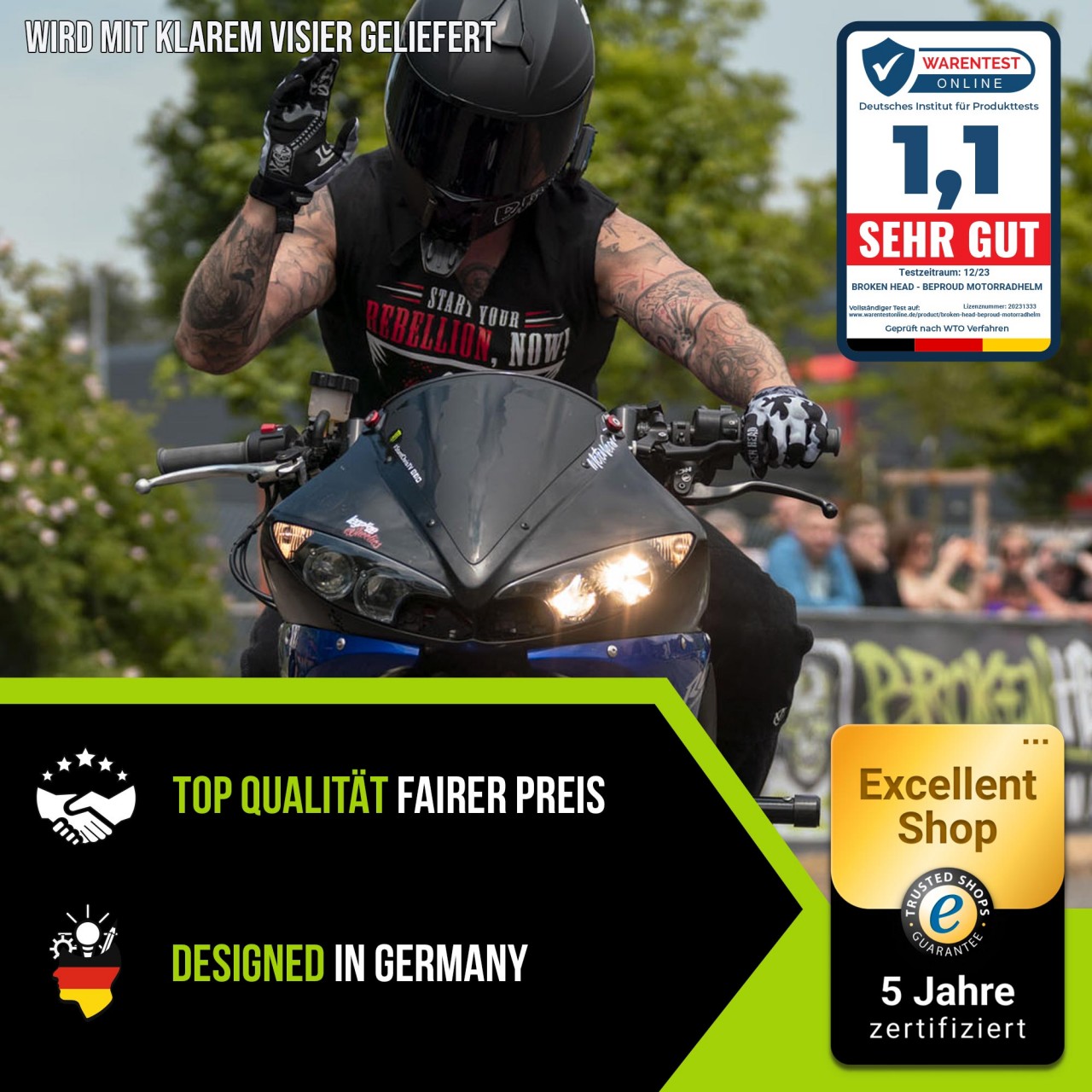 Bild von Broken Head BeProud Pro Sport Integralhelm BLACK EDITION Mit Sonnen...