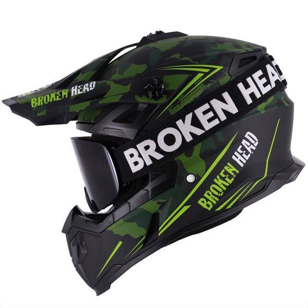 Bild von Broken Head Crosshelm Squadron Grün + MX-Brille Struggler Schwarz