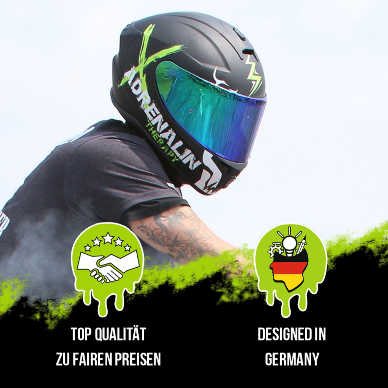 Bild von Broken Head Adrenalin Therapy 4X Schwarz-Neon-Grün Glanz + Verspieg...