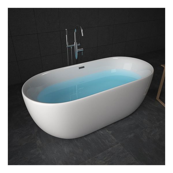 Bild von TroniTechnik Badewanne Freistehende Badewanne SIFNOS, 170 x 80 x 58cm (L x B x H), (vormontiert, aus hochwertigem Sanitäracryl, Wärmespeichernd, 1-tlg), glasfaserversärktes Acryl, Überlauf-Ablauf, Push-to-open Abfluss