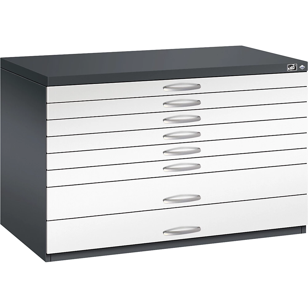 Bild von CP 7100 Planschrank schwarzgrau, verkehrsweiß 8 Schubladen 110,0 x 76,5 x 76,0 cm