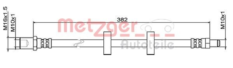 Bild von METZGER 4111487 Bremsschläuche Bremsschlauch Vorderachse links, Vorderachse rechts, innen 382 M10x1 IVECO: DAILY 3