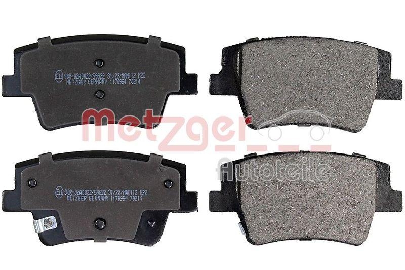 Bild von METZGER 1170954 Bremsbelagsatz Bremsbeläge, Bremsklötze, Bremssteine Hinterachse mit akustischer Verschleißwarnung mit Anti-Quietsch-Blech