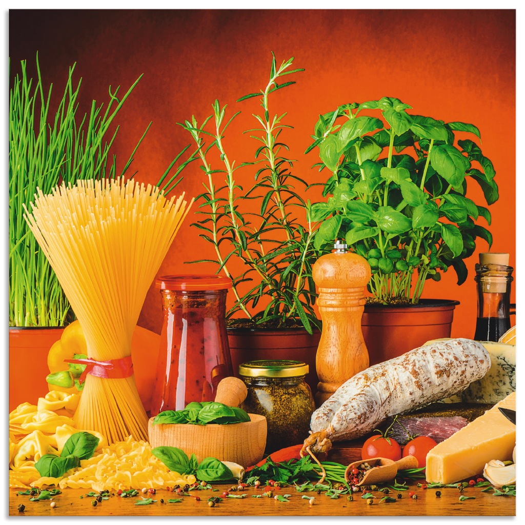 Bild von ARTland Spritzschutz Küchenrückwand aus Alu für Küche Herd Spüle 60x60 cm (BxH) mit Motiv Essen Lebensmittel Gemüse Kunst Mediterran Italienisch Bunt S7SM