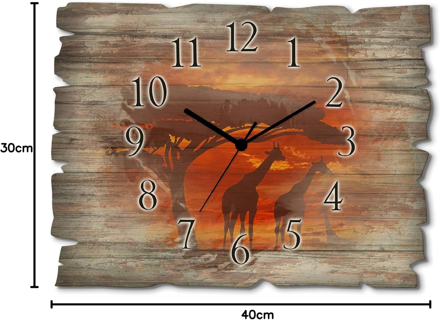 Bild von ARTLAND Wanddeko Wanduhr ohne Tickgeräusche aus Holz Quarzuhr 40x30 cm Rechteckig Lautlos Nordlicht Polarlicht Landschaft Natur Nordisch T9SZ