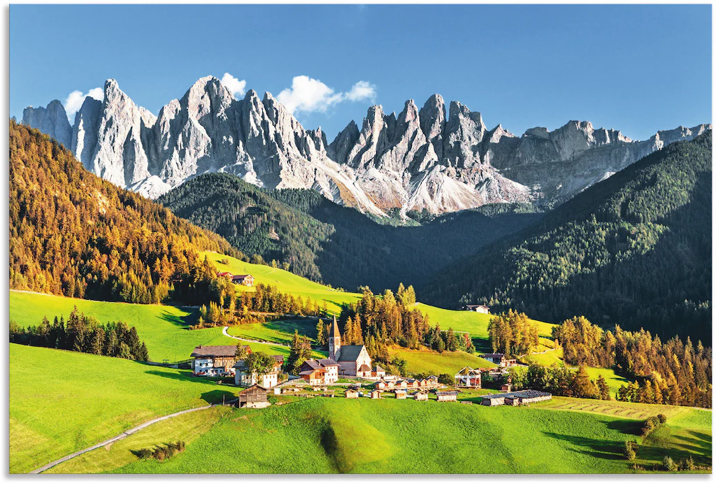 Bild von Artland Wandbild "Alpen Berge Santa Maddalena", Berge & Alpenbilder, (1 St.), als Alubild, Outdoorbild, Leinwandbild, Poster in verschied. Größen