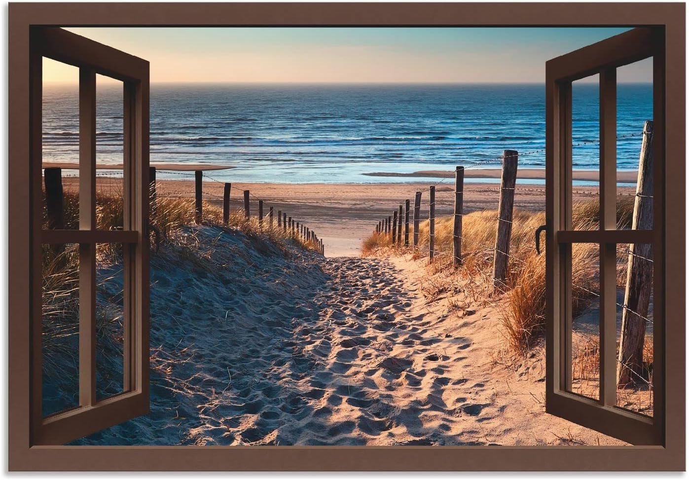 Bild von Wandbild ARTLAND "Ostseestrand durchs Fenster", beige (naturfarben), B:130cm H:90cm, Bilder, als Alubild, Outdoorbild, Leinwandbild, Wandaufkleber, versch. Größen