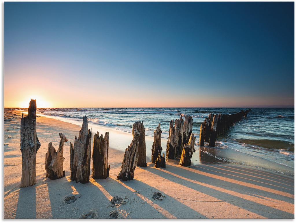 Bild von Artland Wandbild "Sonnenuntergang Strand Wellenbrecher", Meer Bilder, (1 St.), als Alubild, Outdoorbild, Leinwandbild, Poster, Wandaufkleber