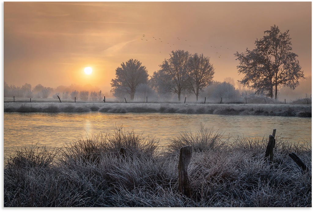 Bild von Artland Wandbild "Ein Wintertag beginnt", Bilder vom Sonnenuntergang & -aufgang, (1 St.), als Alubild, Outdoorbild, Leinwandbild, Wandaufkleber, versch. Größen