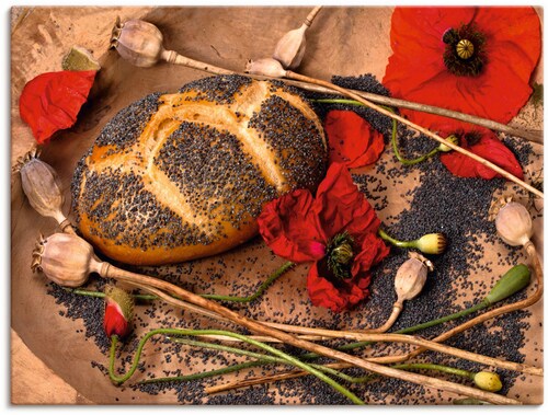 Bild von Artland Leinwandbild »Mohnbrot mit Mohnblumen dekoriert«, Getreide, (1 St.), auf Keilrahmen gespannt