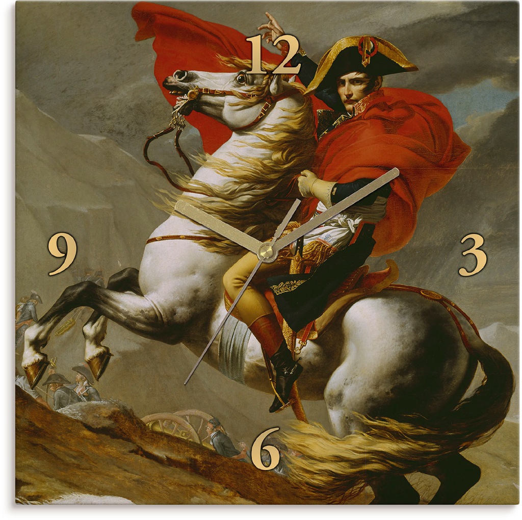 Bild von ARTLAND Wanddeko Wanduhr ohne Tickgeräusche Leinwand Funkuhr 30x30 cm Quadratisch Lautlos Napoleon Jacques-Louis David alte Meister T6SH
