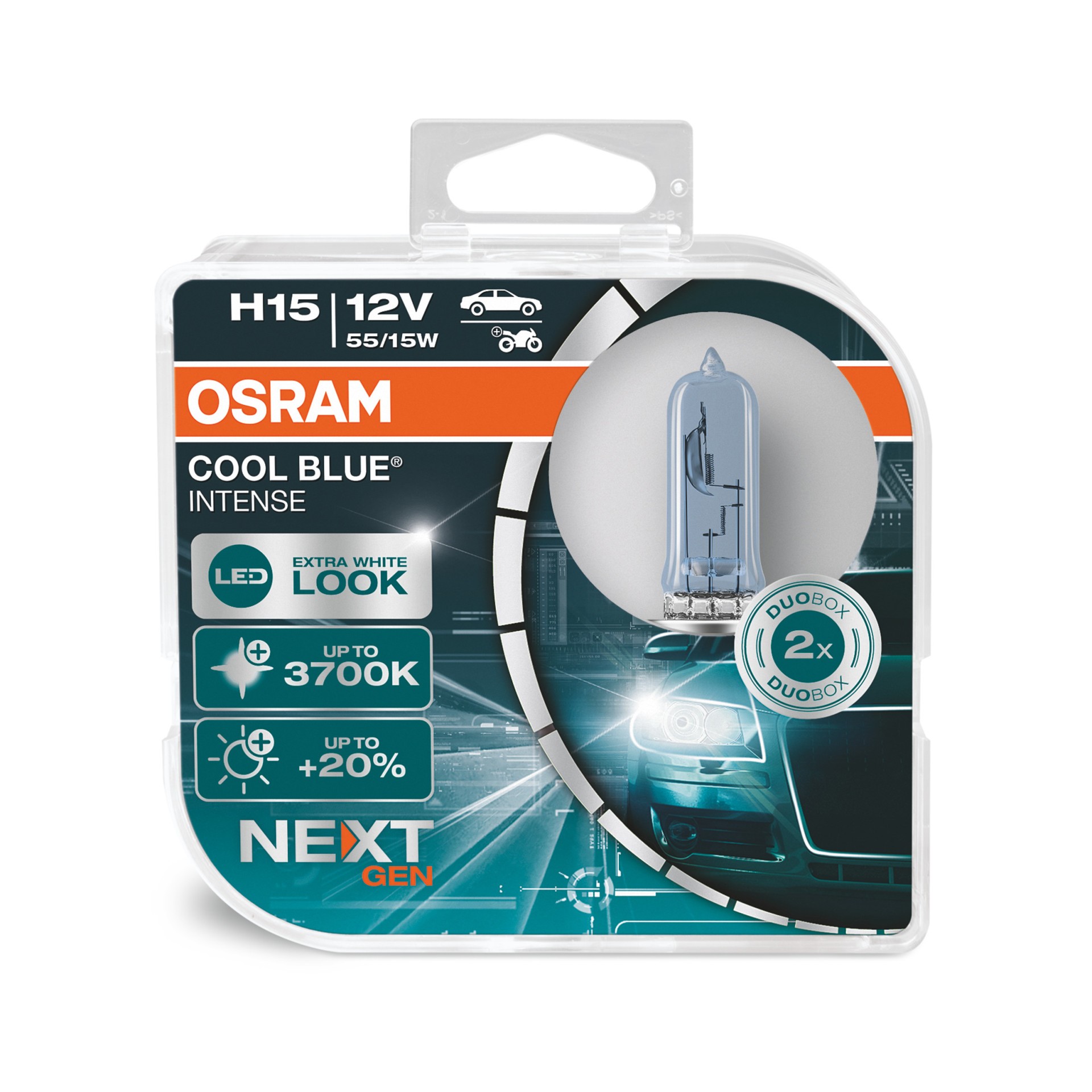 Bild von OSRAM COOL BLUE® INTENSE H15 Duobox Glühlampe, Fernscheinwerfer,Glühlampe, Hauptscheinwerfer,Glühlampe, Park-/Positionsleuchte,Glühlampe, Tagfahrleuch