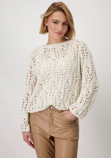 Bild von Monari Strickpullover »Pullover Chenille Ajour«, Mit klassischem U-Boot-Ausschnitt