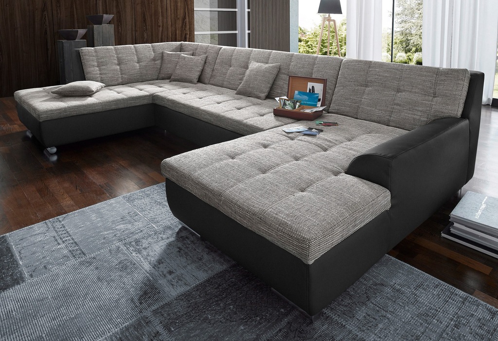 Bild von DOMO collection Wohnlandschaft "Treviso incl. Zierkissen, moderne Steppung, XXL: B/T/H: 364/201/83 cm", wahlweise mit Bettfunktion, in vielen Bezugsarten auch in Cord U-Form