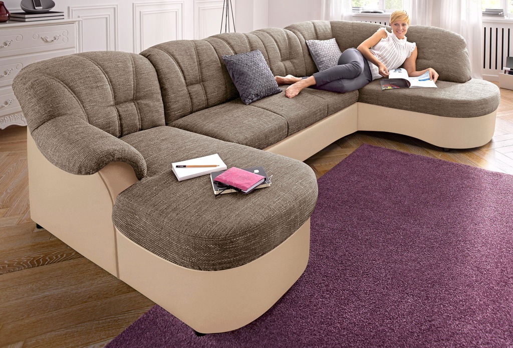 Bild von DOMO collection Wohnlandschaft "Flores auch in Leder-Bezug, B/T/H: 293/180/86 cm, U-Form", (3 St.), wahlweise mit Bettfunktion, wahlweise mit Federkern