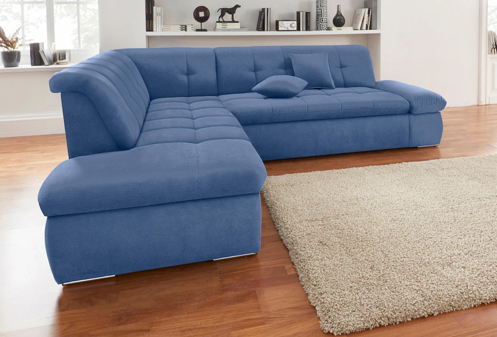 Bild von DOMO collection Ecksofa "NMoric incl. Zierkissen B/T/H: 273/216/80 cm L-Form", Ottomanen-Abschluss, wahlweise mit Bettfunktion und Armlehnverstellung