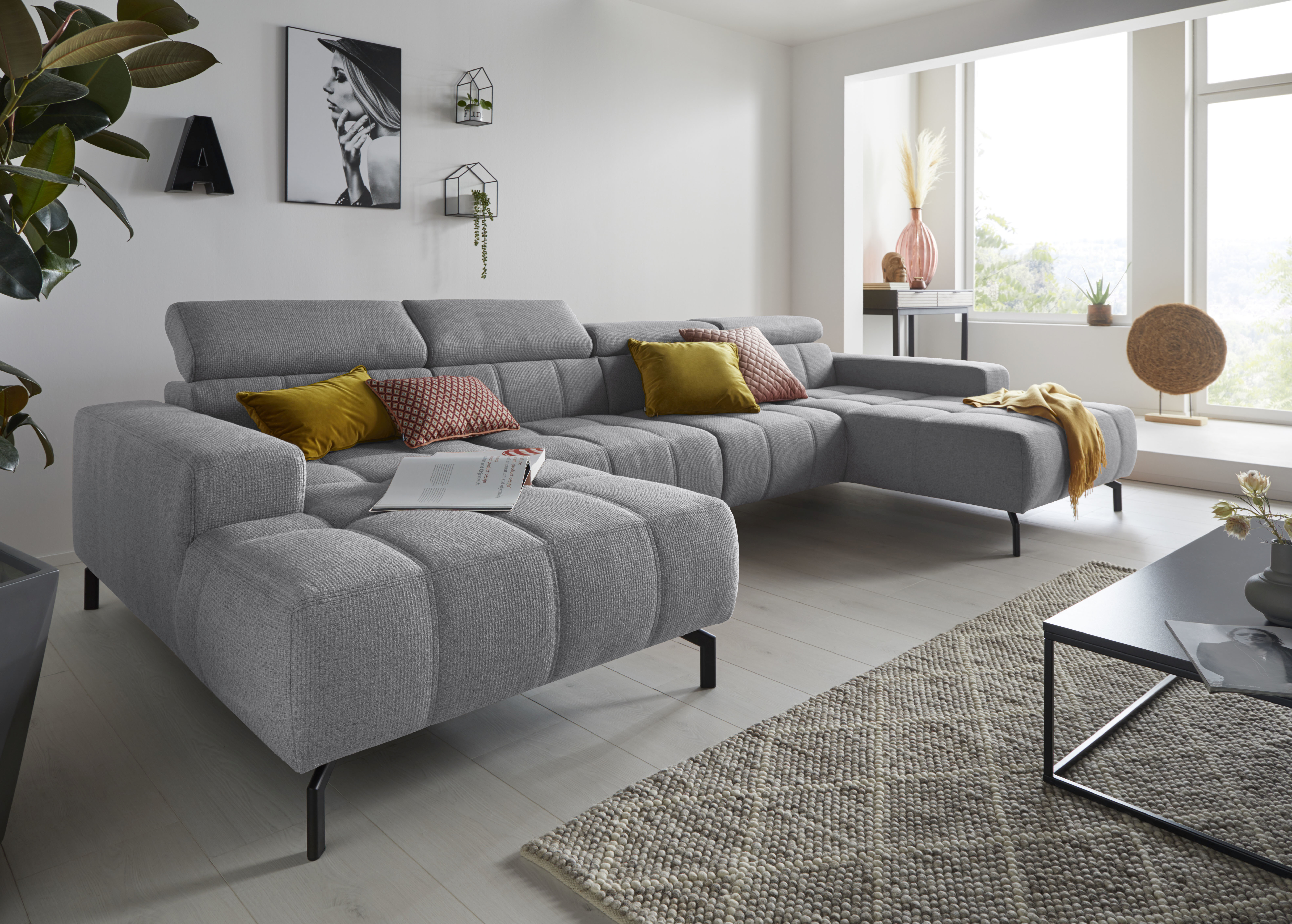 Bild von DOMO collection Wohnlandschaft "Cunelli U-Form", wahlweise inklusive Kopfteilverstellung und beidseitiger Recamiere