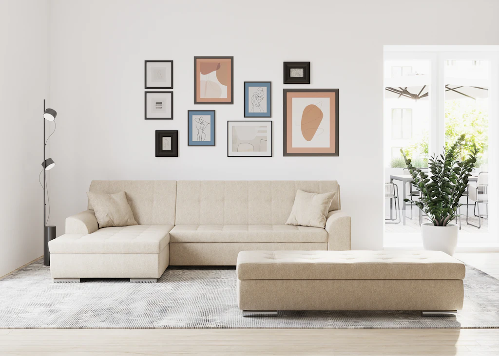 Bild von DOMO collection Ecksofa Treviso viele Bezüge, auch in Cord, L-Form, B/T/H: 267/80/83 cm, wahlweise mit Bettfunktion, incl. Zierkissen, hochwertige Steppung