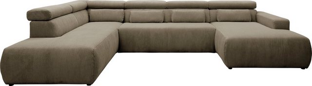 Bild von DOMO collection Wohnlandschaft Brandon viele Bezugsarten, auch in Cord und Leder, incl. Nierenkissen, mit Kopfteilverstellung, wahlweise Sitztiefenverstellung, U-Form
