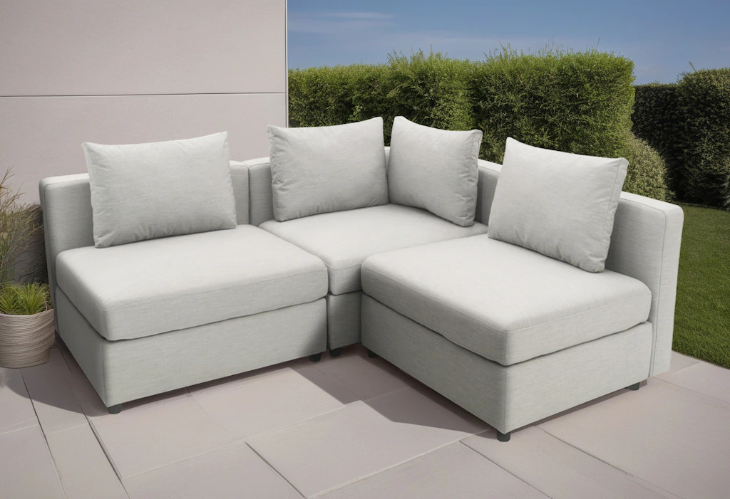 Bild von DOMO collection Ecksofa "Solskin, individuell erweiterbar/kombinierbar L-Form", mit losen Kissen. Rücken- und Seitenteile als Stecksystem.
