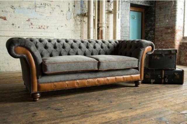 Bild von jvmoebel XXL Sofa 3 Sitzer Couch Chesterfield Polster Sitz Garnitur Leder Textil Neu Grau