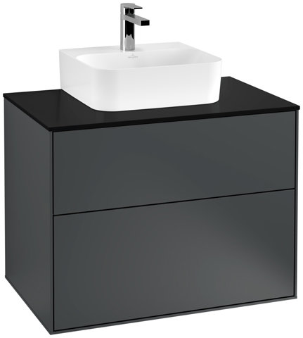 Bild von Villeroy und Boch Finion Waschtischunterschrank F08200, 800x603x501mm, Abdeckplatte Black Matt, Farbe: Midnight Blue Matt Lacquer