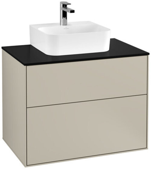 Bild von Villeroy und Boch Finion Waschtischunterschrank F08200, 800x603x501mm, Abdeckplatte Black Matt, Farbe: Sand Matt Lacquer