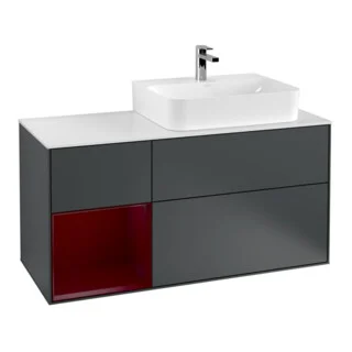 Bild von V&B Waschtischunterschrank Abdeckplatte Gl. wh. m Finion 120cm, Reg li Peo, md Blue Matt Lacquer
