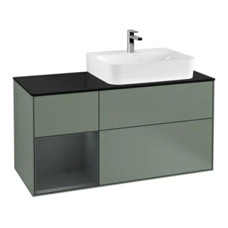 Bild von V&B Waschtischunterschrank Abdeckplatte Gl. bla m Finion 120cm, Reg li md bl. m Lac, Oli. m Lac