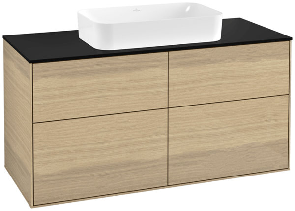 Bild von Villeroy und Boch Finion Waschtischunterschrank F26200, 1200x603x501mm, Abdeckplatte Black Matt, Farbe: Oak Veneer