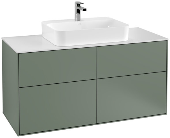 Bild von Villeroy und Boch Finion Waschtischunterschrank F38100, 1200x603x501mm, Abdeckplatte White Matt, Farbe: Olive Matt Lacquer