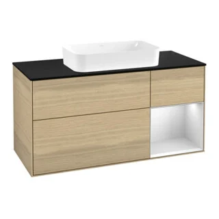 Bild von V&B Waschtischunterschrank Finion 120x60 cm, Reg re wh. m Lac, Oak Veneer