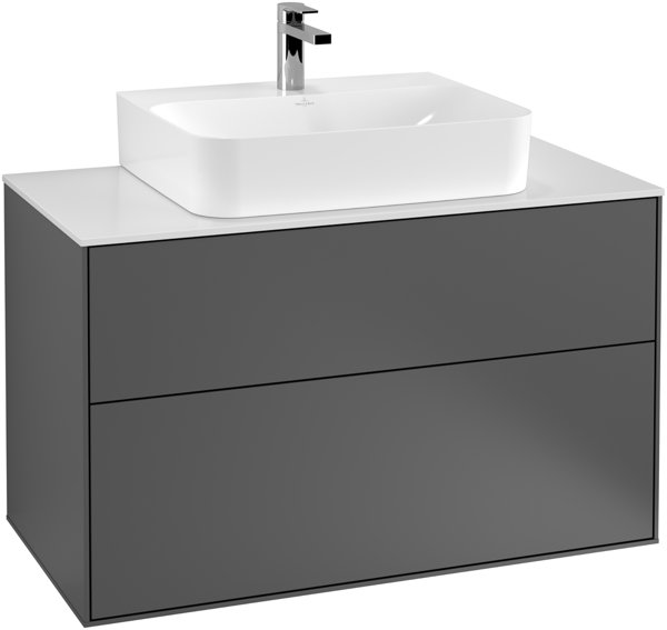 Bild von Villeroy und Boch Finion Waschtischunterschrank G10200, 1000x603x501mm, mit LED- Beleuchtung, Abdeckplatte Black Matt, Farbe: Olive Matt Lacquer