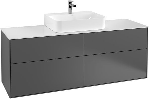 Bild von Villeroy und Boch Finion Waschtischunterschrank G19100, 1600x603x501mm, mit LED- Beleuchtung, Abdeckplatte White Matt, Farbe: Midnight Blue Matt Lacquer