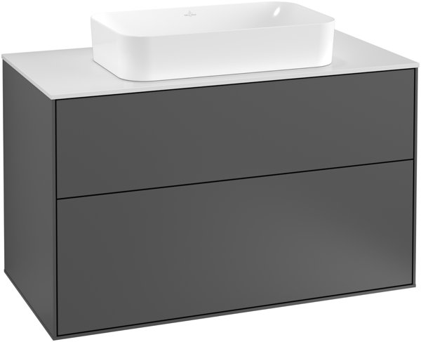 Bild von Villeroy und Boch Finion Waschtischunterschrank G23200, 1000x603x501mm, mit LED- Beleuchtung, Abdeckplatte Black Matt, Farbe: Oak Veneer