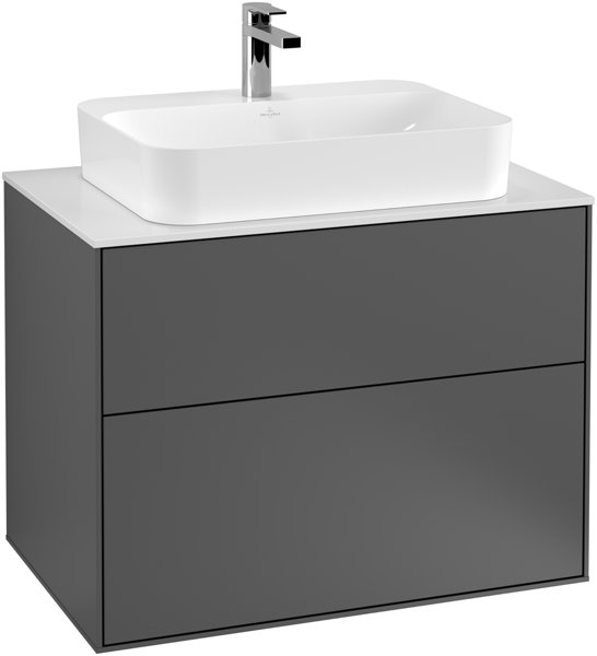 Bild von Villeroy und Boch Finion Waschtischunterschrank G34200, 800x603x501mm, mit LED- Beleuchtung, Abdeckplatte Black Matt, Farbe: Oak Veneer