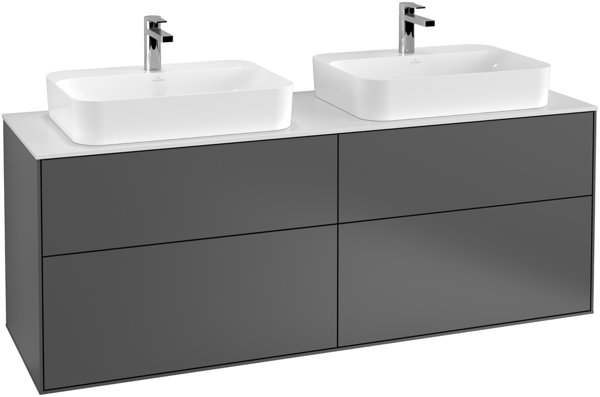 Bild von Villeroy und Boch Finion Waschtischunterschrank G43200,1600x603x501mm, mit LED- Beleuchtung, Abdeckplatte Black Matt, Farbe: Oak Veneer