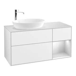 Bild von V&B Waschtischunterschrank Wandbeleuchtung Finion 120cm, Pl w m, Rg wh. m Lac, glo wh. Lac