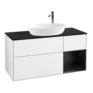 Bild von V&B Waschtischunterschrank Wandbeleuchtung Finion 120cm, Pl b m, Rg bla m Lac, glo wh. Lac