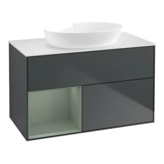 Bild von V&B Waschtischunterschrank Wandbeleuchtung Finion 100, Pl w m, Rg Oli. m Lac, md bl. m Lac