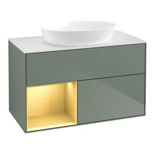 Bild von V&B Waschtischunterschrank Wandbeleuchtung Finion 100, Pl wh. m, Reg gol m Lac, Oli. m Lac